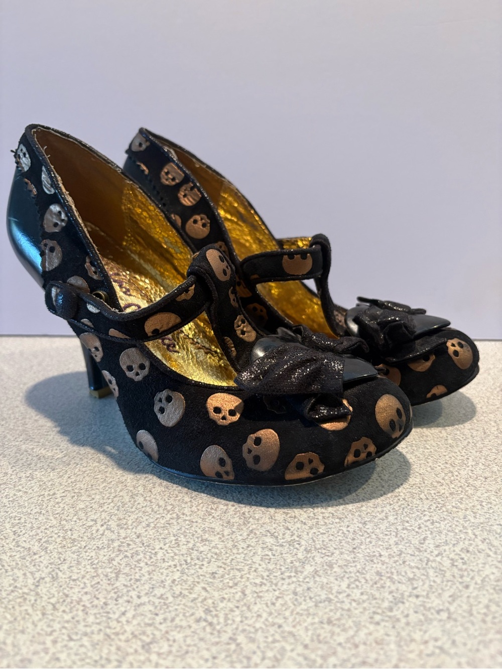 Irregular Choice Black Skull Print Mary Jane Heels Womens 8.5M 4” Heels